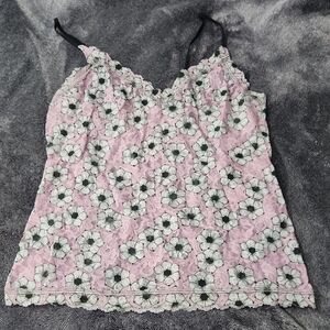 Hanky Panky Pink Floral Lace Camisole with Black Accents